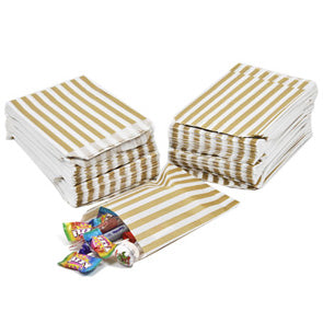 Gold Striped Sweet Paper Candy Bags Party Bags - Panmer Ltd