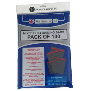 Grey Plastic Mailing Bags - Mixed Pack - Panmer Ltd